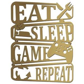 Namofactur LED Dekolicht Eat Sleep Game Repeat - Gamer Licht Wanddeko mit RGB Farbwechsel, LED fest integriert, RGB Farbwechsel, Wanddekoobjekt USB Wohnzimmer Leuchte mit Fernbedienung goldfarben