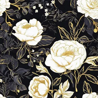 ICYEHAO Selbstklebende Tapete Weiss Gold Blumen, 44 x 300 cm Tapete Schwarz Blumentapete Klebefolie Blumen Blätter Pflanzen Möbelfolie Selbstklebend für Badezimmer Wohnzimmer Schlafzimmer Küche