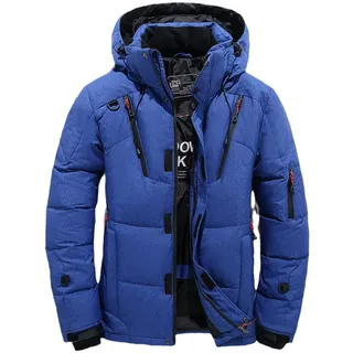 Dicke, warme Winterjacke für Herren, mit Kapuze, verdickte Entendaunen, Parka, Mantel, leger, schmaler Daunenmantel mit vielen Taschen - M
