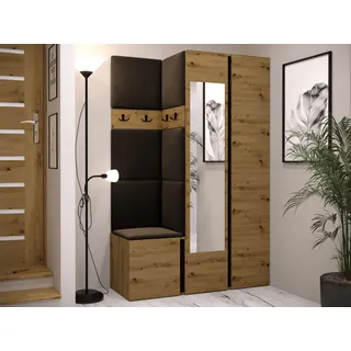 MIRJAN24 Garderoben-Set Orion XXVI, (Komplett-Set, Schrank, Kleiderschrank mit Spiegel, Kleiderhaken, 7x Paneel 42x42), Auswahl aus Fronten und Polsterplatten braun