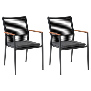 Zebra Gartenstühle 2er Set SPIDER stapelbar, Anthrazit - Textilen - Aluminiumrahmen - Teakholz - 2er Set