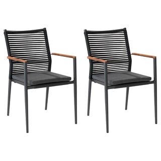 Zebra Gartenstühle 2er Set SPIDER stapelbar, Anthrazit - Textilen - Aluminiumrahmen - Teakholz - 2er Set