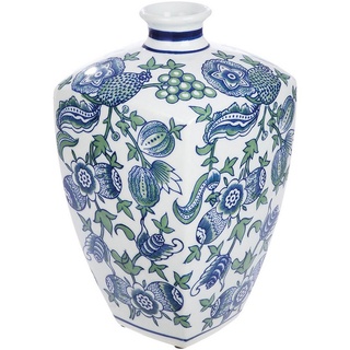 GILDE Dekovase Vase Fayencen, eckig, aus Keramik, Höhe ca. 31 cm (1 St), handbemalt blau|weiß