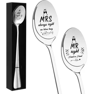 2 Stück Hochzeitssuppe Löffel, Hochzeits Löffel 2 Stück Geschenk Set Für Braut Und Bräutigam Mit Gravur, Silber Hochzeit Erinnerung, VerlobungLöffel, Jubiläum Geschenk, Valentinstag Idee