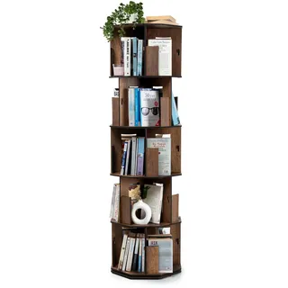 Vigo Wood bücherregal klein aus Holz – 5 stufiges drehbares Bücherregal in Walnussfarbe, platzsparend & modern für Kinder bücherregal, bücherschrank