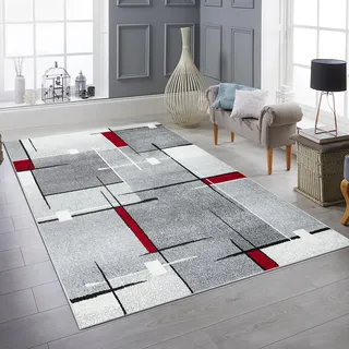 Teppich-Traum Gästezimmerteppich Wohnzimmer pflegeleicht Strichmuster in dezenten Rot- und Grautönen 120 x 160 cm