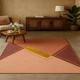ARUGYTEI Teppich großer Wohnzimmer,200 x 300 cm, Retro Terracotta Orange Gelb, Waschbar Anti-Rutsch Teppiche für Esszimmer Schlafzimmer Arbeitszimmer Deko
