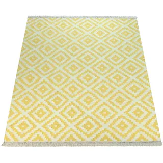 KADIMA DESIGN Rauten Wollteppich 120 x 170 cm Gelb