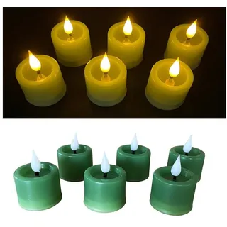 Online-Fuchs LED-Kerze als 6er Set Teelichter mit Flamme, GRÜN 191 (mit Echtwachs überzogen, spiegelnde Flamme), Maße: 4 x 3 cm, Fernbedienung, 6-Stunden-Timer grün