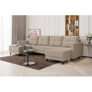 Stylefy Wohnlandschaft Selena, U-Form, Eckcouch, Sofa, Sitzkomfort, mit Bettfunktion, mit Bettkasten, Modern Design beige