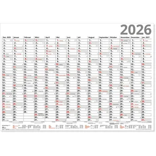 Plakatkalender DIN A1 2026 Parva Rot großer Wandkalender 84 x 59 cm Wandplaner 26 mit Ferienübersichten Sonn- und Feiertage in Rot gerollt geliefert!