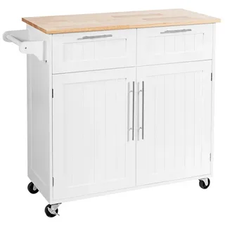COSTWAY Küchenwagen mit Arbeitsplatte, Schubladen, Rollen, 94x45,5x94,5cm weiß