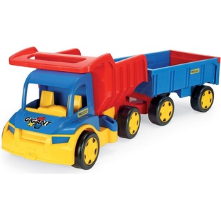 Wader Wozniak Spielzeug-LKW Gigant LKW Truck Baustellenkipper incl. Anhänger, ca. 107 cm lang, (2 in 1 Set, 2-tlg., Muldenkippern und Handwagen), aus UV-beständigem, recyclebarem Kunststoff, für Kinderzimmer, Garten blau|bunt|gelb|rot