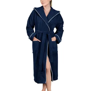 Laynenburg Damenbademantel Bademantel Damen Frottee Kapuze Baumwolle, Baumwolle, Gürtel, Frottee Kapuze Lang Baumwolle S-3XL blau XL | 122 cm
