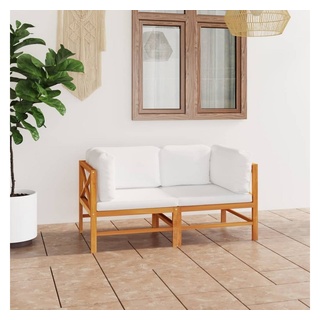 vidaXL Gartenlounge-Set 2-Sitzer-Gartensofa mit Creme Kissen Massivholz Teak, (1-tlg) weiß