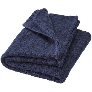 WOLL-BABYDECKE Baby & Kinder - 100% Bio-Merino – kuschelig weich & warm - 80 x 100 cm - nachhaltig & fair - im zeitlosen Ajour-Muster, ideal für Neugeborene - Made in Germany | Indigo