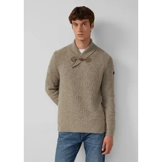s.Oliver Longpullover Strickpullover Wollmix-Pullover mit Schalkragen und Struktur beige XXL (56/58)