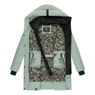 Navahoo Damen Wintermantel Warmer Steppmantel lang mit Kapuze und abnehmbarem Fleece-Kragen Knutschilein Smokey Mint Gr. 3XL - 3XL