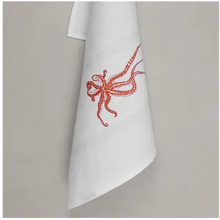 Vista Portuguese Geschirrtuch Oktopus mit exklusiver Stickerei, 100 % Baumwolle weiß
