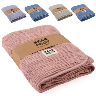 Bearfoot Babydecke - Musselin Fleecedecke (Baumwolle, Fleece) flauschig weiche Kuscheldecke, Baby/Neugeborene/Kinder Geschenk Junge & Mädchen zur Geburt (Dusty Rose)