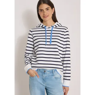 Sweatshirt CECIL, Damen, Gr. XS (36), schwarz-weiß (urban dunkelblau), Web, 65% Baumwolle, 35% Polyester, gestreift, comfort fit, ohne Ausschnitt, Bündchen, Sweatshirts Sweatshirt, mit Streifenmuster