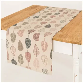 SCHÖNER LEBEN. Tischläufer Scandi Retro Leaves Blätter 40x160cm, made in Germany,handmade,pflegeleicht beige|rosa