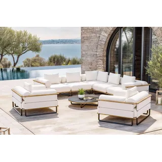 PLOSS Reverie XL Gartenlounge, creme/anthrazit, Aluminium/Polyester/Glas, pulverbeschichtet, Holzdekor, ca. 110 x 90 cm, inkl. Kissen