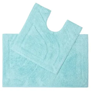 Homescapes Badematte 2 teiliges Luxus Badematten Set 100% Baumwolle aqua blau, Höhe 30 mm, Badematte - 50x80 cm, WC Vorleger - 50x55 cm