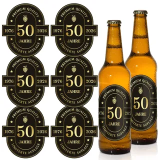6 Stück Flaschenetikett 50. Geburtstag, Bierflaschen 10x7,8cm Schwarz-Gold selbstklebend Etikett 50 Geburtstagsdeko Geburtstagsgeschenk für Frauen Männer (50)