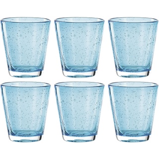 Leonardo Burano Trink-Gläser 6er Set, handgefertigte Wasser-Gläser, spülmaschinengeeignete Gläser, bunte Becher aus Glas, hellblau, 330ml, 034759