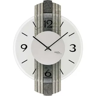 AMS Wanduhr moderne Wanduhr mit Stein-Auflage - AMS Modell: 9675 grau
