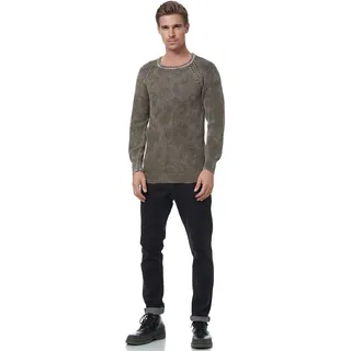 Strickpullover RUSTY NEAL, Herren, Gr. XXL, grün (khaki), 50% Polyacryl, 50% Baumwolle, unifarben, normal, Rundhals, Pullover Strickpullover, im dezenten Batik-Design