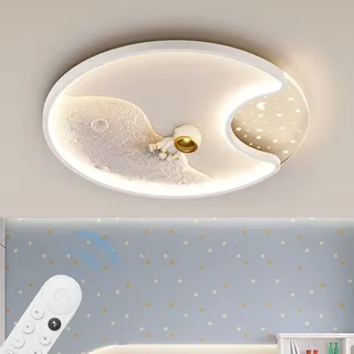 YZSJ Moderne Runde LED Deckenleuchte Cartoon Astronaut Planet Design Deckenleuchte Mit Fernbedienung Induktionsdimmbar Für Schlafzimmer Kinderzimmer Wohnzimmer Arbeitszimmer Weiß