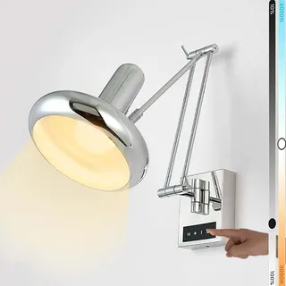 LOGT LED Touch Schalter Wandlampe Langer Arm Dimmbar Wandleuchte Drehbare Swing Arm Wandspot Verstellbar Lange Arm Wand Leselampe Einstellbar Schwenkarm Wandbeleuchtung Innen mit Gelenkarm,Silber