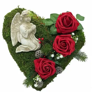 Gestecke Grabgesteck Moosherz "Engel" 3 Rosen rot, Radami