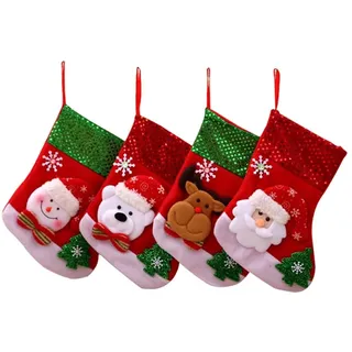 ViLiyDuo 4pcs Weihnachtsstrümpfe,Nikolausstrumpf Set,Weihnachtsstrumpf Geschenktüte zum Befüllen & Aufhängen,Nikolausstiefel Socken, Weihnachtsbaum Socken,Weihnachtsdekoration