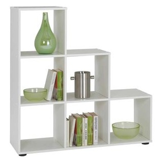 FMD-Möbel Bücherregal Mega 1, 248-001, weiß, Stufenregal aus Holz, 104,5 x 108 x 33cm, 6 Fächer