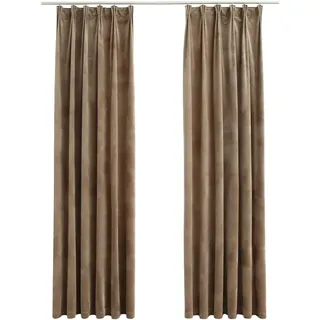 vidaXL 2X Vorhang Verdunkelung mit Haken Verdunkelungsvorhang Kräuselband Thermo Gardine Blickdicht Vorhänge Wohnzimmer Samt Beige 140x245cm