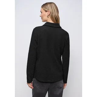 Kurzblazer STREET ONE, Damen, Gr. 34, schwarz, Web, Obermaterial: 51% Baumwolle, 37% Polyester, 7% Elasthan, 5% metallisierte Fasern. Futter: 100% Polyester, Jacquardmuster, normal normal, V-Ausschnitt, abgesteppt, Blazer Kurzblazer, im Glitzer-Look