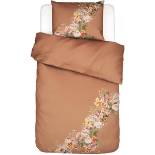 ESSENZA Bettwäsche Masha Mocca Blumen Rosen Blüten Girlande Wendeoptik Braun Baumwollsatin, Größe:155 cm x 220 cm