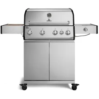 BURNHARD® Gasgrill 4-Brenner, 21,2 kW Gesamtleistung, Infrarot-Keramikbrenner, Seitenkochfeld, Edelstahl, Edelstahlrost, große Grillfläche, Piezo-Zündung – Big FRED Deluxe silberfarben