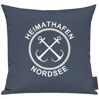 Shirtinstyle Sofakissen Heimathafen Nordsee, Kissen, Meer, Heimatort, Stadt, Urlaub, Größe 40 x 40cm, Farbe Blau