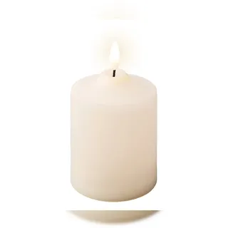 Lumineo Flammenlose LED Kerze 12cm Timer Outdoorkerze Kirchenkerzen Tischkerzen Warmweiß Plastik Kerzen Timerfunktion Kunstkerze Deko Stumpenkerzen Ivory