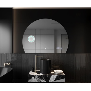 Unregelmäßiger Form asymmetrischer Spiegel mit LED Beleuchtung 105x78.75 cm | Moderner Industrial Wanspiegel Beleuchtet Nach Maß | OKRHC221 | Wählen Sie Zubehör | Lichtspiegel Badezimmerspiegel
