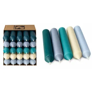 Kurze Stabkerzen in Blau 10 cm Ø 2,2 cm – 25er Set Blautöne Mix – durchgefärbt – Made in Germany – 4h Brenndauer – Deko Kerzen Hochzeit, Party, Weihnachten, Vintage - Tafelkerzen (Set 3)