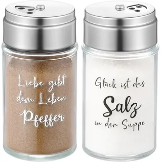 Geiserailie 2er Set Lustig Salz- und Pfefferstreuer Hochzeitsgeschenke für Brautpaar Edelstahl und Glas Salz und Pfefferstreuer mit Aufkleber Glas Hochzeit Geschenk für Einzug Einweihungsgeschenk