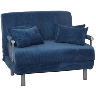 Mendler Schlafsessel HWC-K29, Klappsessel Schlafsofa Gästebett, Liegefläche 190x100cm, Stoff Cord (330g/m2) ~ blau