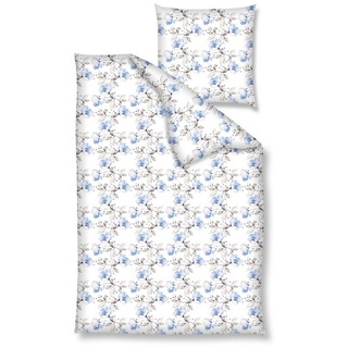 Bettwäsche Baumwolle, Traumschloss, Renforcé, 2 teilig, Blumenwiese, blau, weißer Hintergrund blau 1 St. x 155 cm x 220 cm