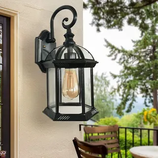 Mengjay Antike Wand Außenleuchte IP23 Aluguss rustikaler Stil wetterfeste Wandlampe Außen Hof Garten.Nostalgische Außenlampe E27 in Antik hängend Wandlaterne Garten Hof (A)