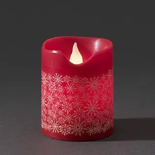 LED Echtwachskerze 10cm rot mit Schneeflocken 4h 8h Timer Konstsmide 1957-555